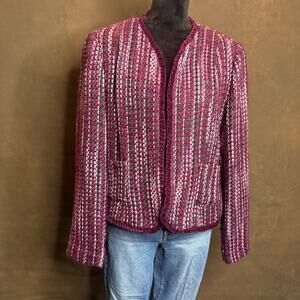First Issue by Liz Claiborne Women’s Bouclé Tweed Jacket – Plum & Pink, Size XL